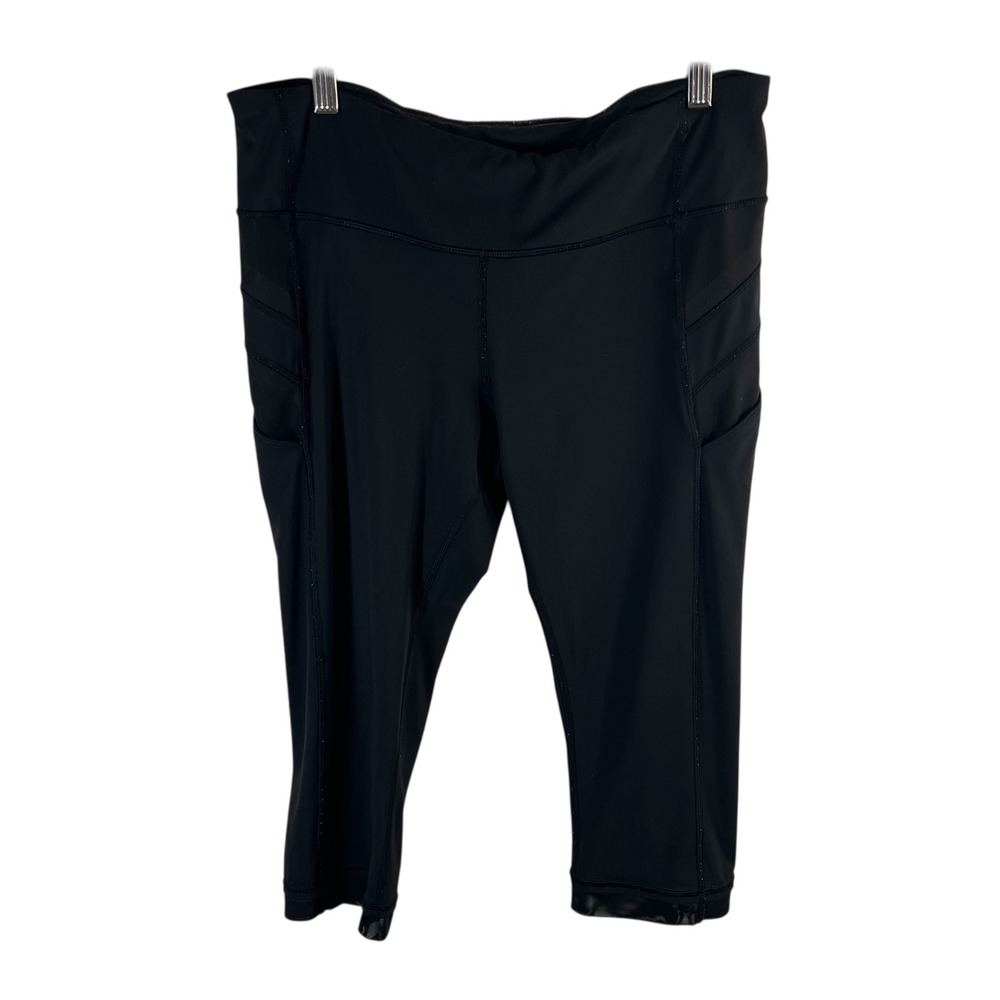Lululemon Black Mesh Panel Crop Leggings with Pockets and Back Zip Pocket Sz 10
